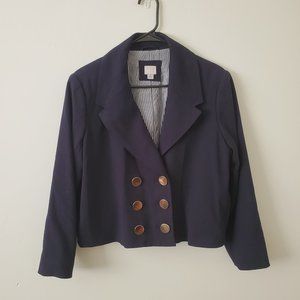 Women's Navy Blue Cropped Double Breasted Blazer